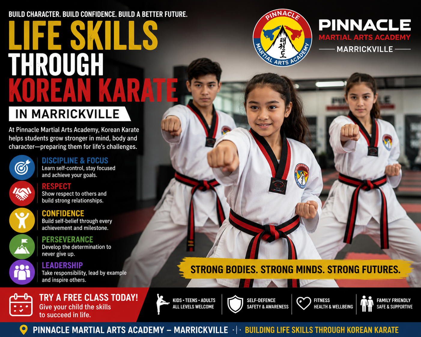 Give yourself or your child the gift of confidence, discipline and lifelong success. Join Korean Karate classes at Pinnacle Martial Arts Marrickville. Book your FREE trial today!