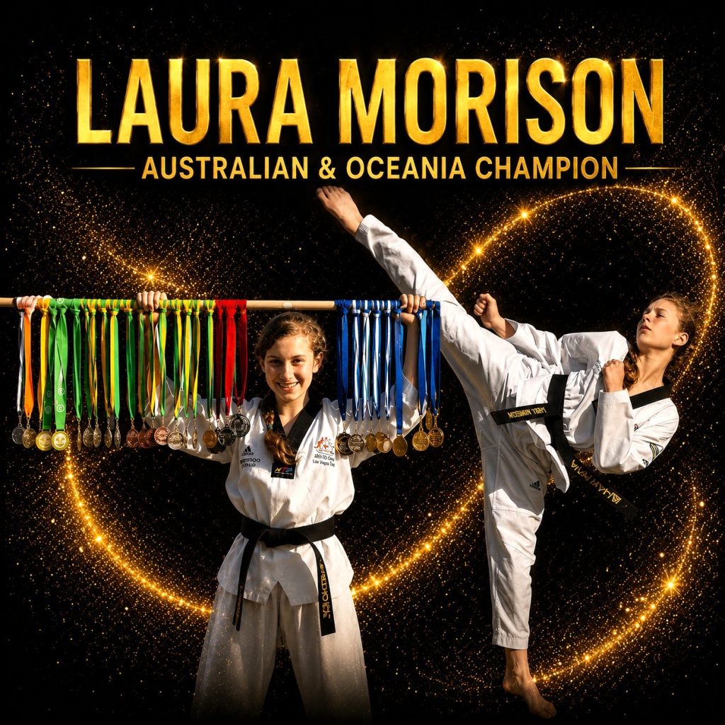 Laura Morison Australian and Oceania Taekwondo Champion at Pinnacle Martial Arts Marrickville Inner West Sydney for kids teens and adults