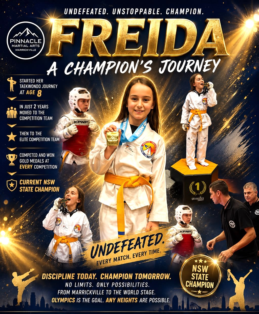 Frieda Nusinovitsch NSW Taekwondo Champion at Pinnacle Taekwondo Martial Arts in Marrickville Inner West Sydney